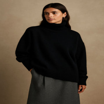 Women's Turtleneck Sweater with Relaxed Fit and Dropped Shoulders