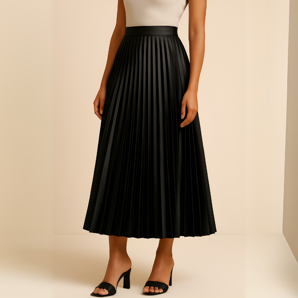 Women’s Pleated High-Waist Midi Skirt, Elegant A-Line Silhouette, Flowing Occasion Skirt