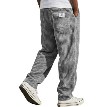 Corduroy Pants with Elastic Waistband and Four Pockets, Wide Leg Straight Fit