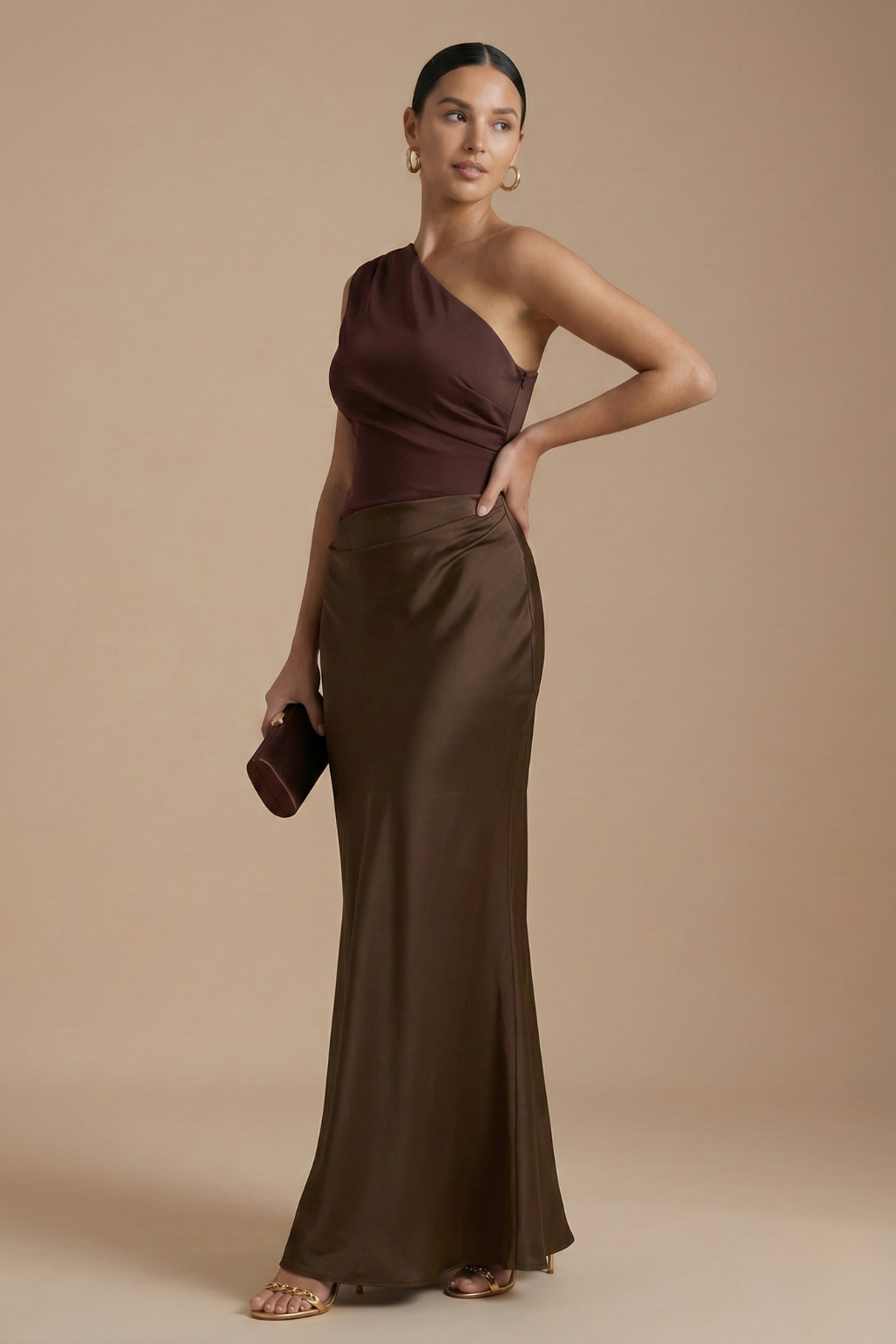 Women’s Elegant One Shoulder Pleated Maxi Dress with Sculpted Silhouette