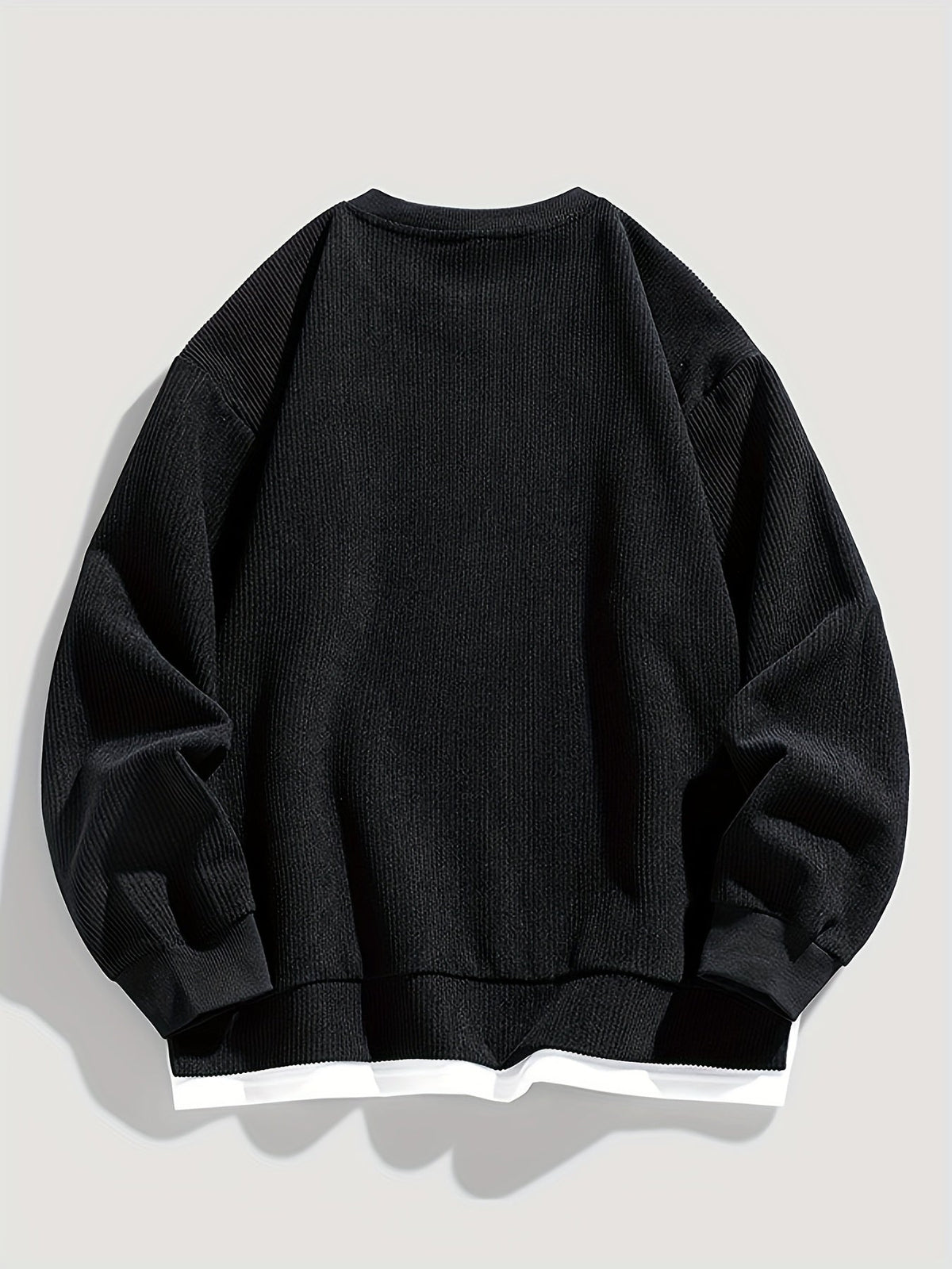 Crewneck Sweatshirt with Sewn-in Layered Collar and Ribbed Fabric
