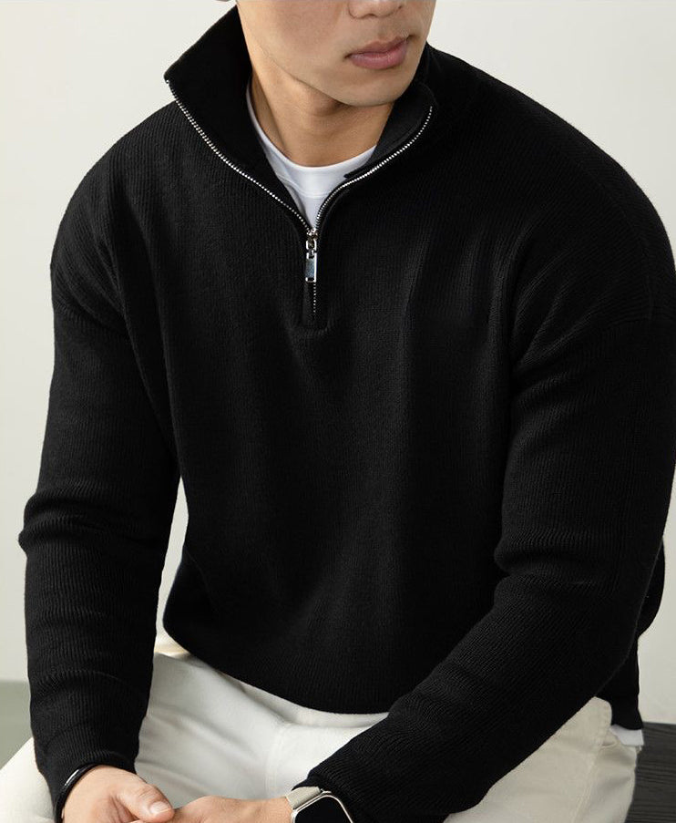 Knit Sweater with Half Zip Closure and Breathable Construction for Work and Casual Wear