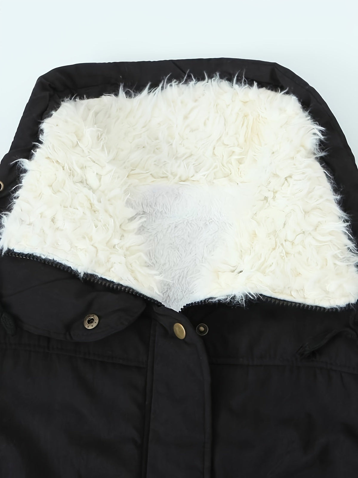 Women's Mid Length Parka with Snap Button Closure and Plush Lining, Adjustable Drawstring