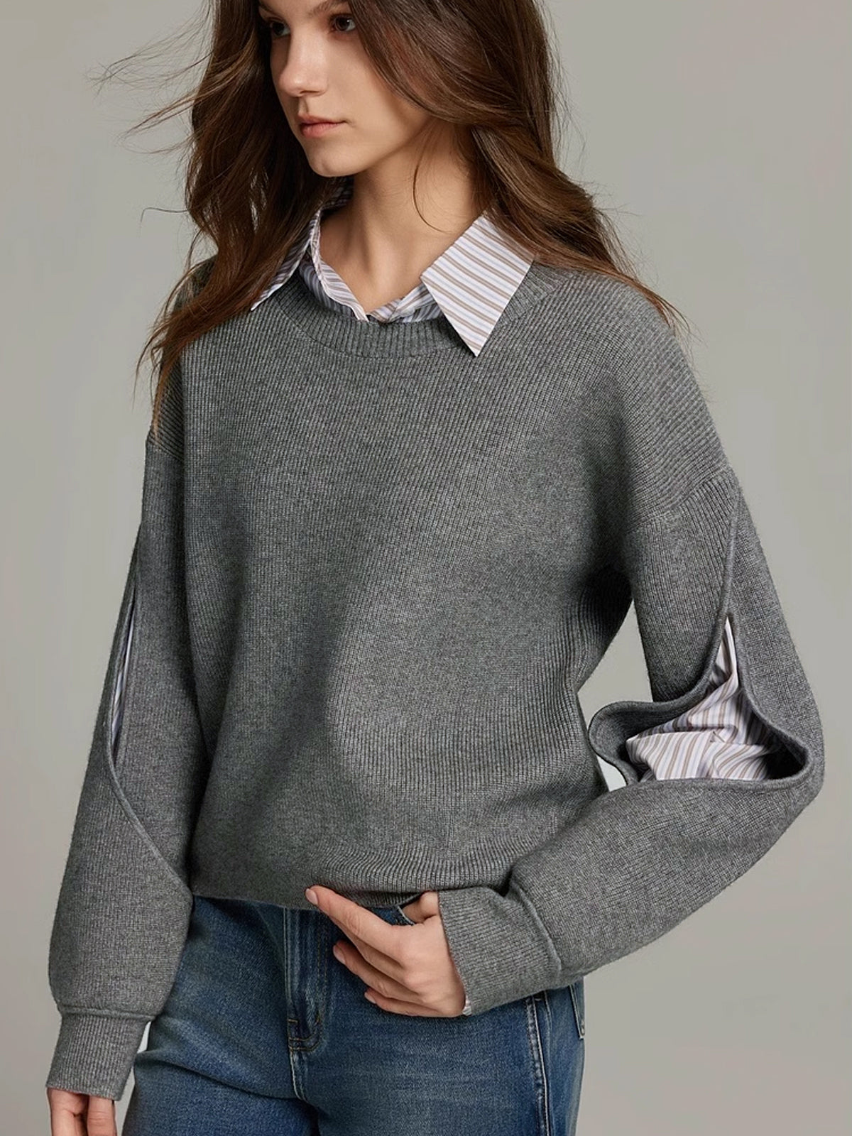 Shift Fit Knit Top with Colorblock Cutout Panels and Medium Stretch