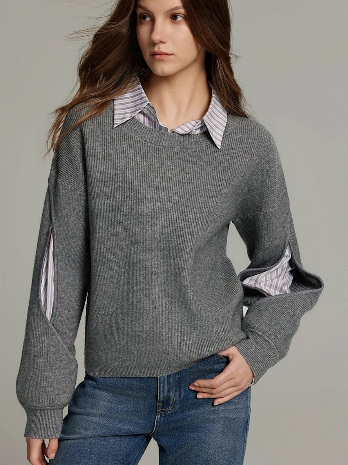Shift Fit Knit Top with Colorblock Cutout Panels and Medium Stretch