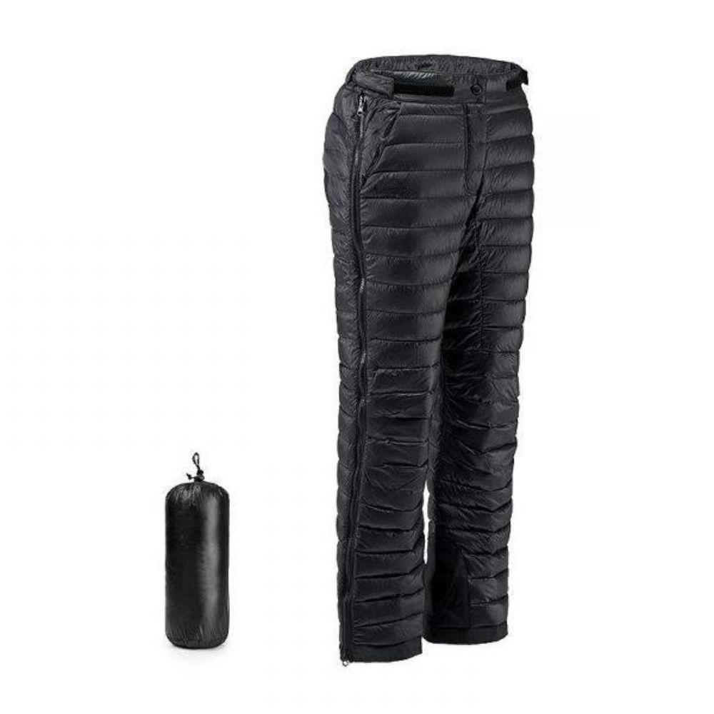 Goose Down Insulated Pants with Full Leg Side Zippers and Water Resistant Lower Legs