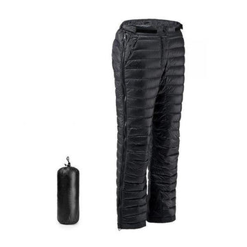 Goose Down Insulated Pants with Full Leg Side Zippers and Water Resistant Lower Legs