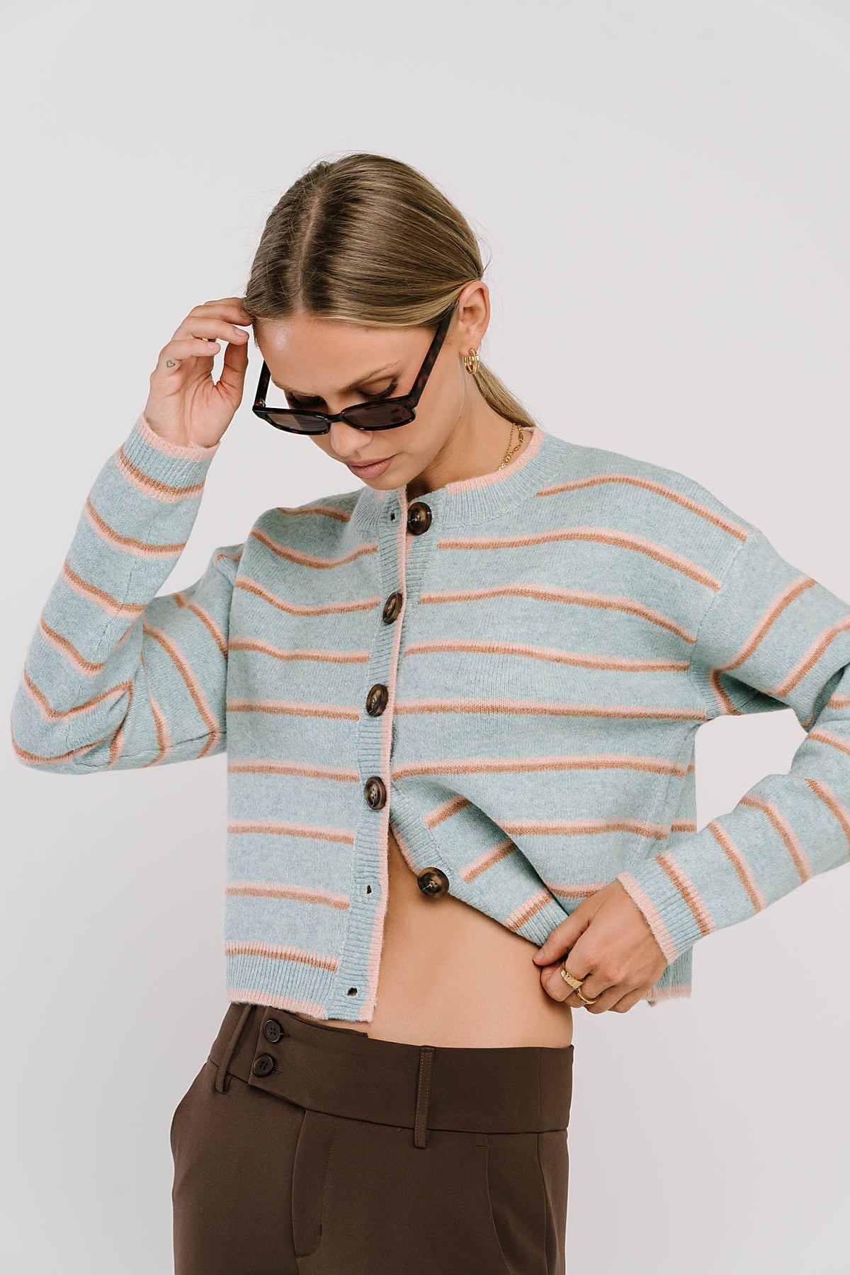 Stretch Knit Cardigan with Full Button Closure and Ribbed Edges