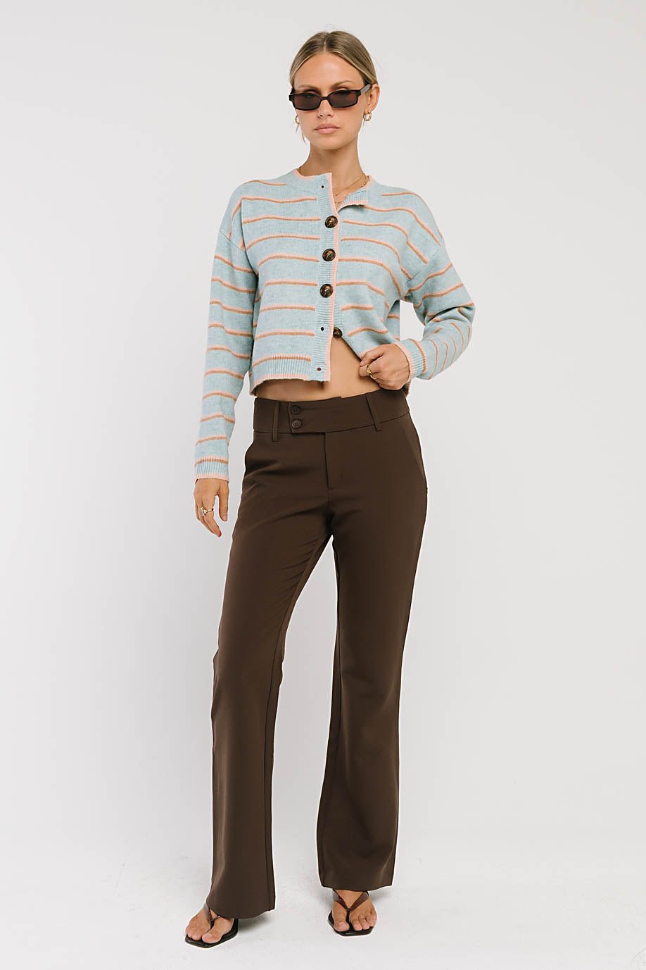 Stretch Knit Cardigan with Full Button Closure and Ribbed Edges