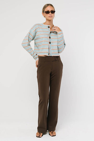 Stretch Knit Cardigan with Full Button Closure and Ribbed Edges