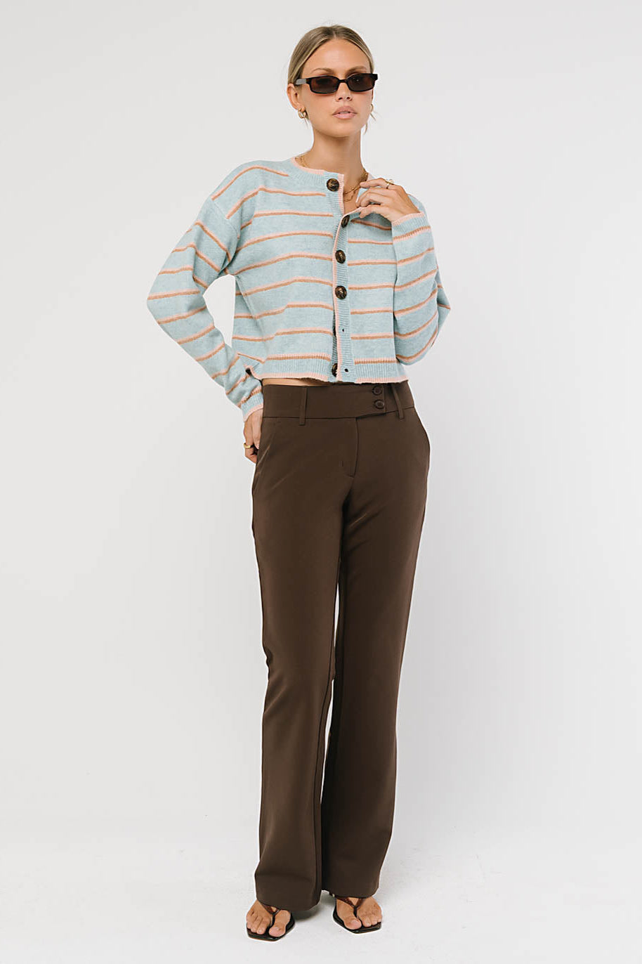 Stretch Knit Cardigan with Full Button Closure and Ribbed Edges