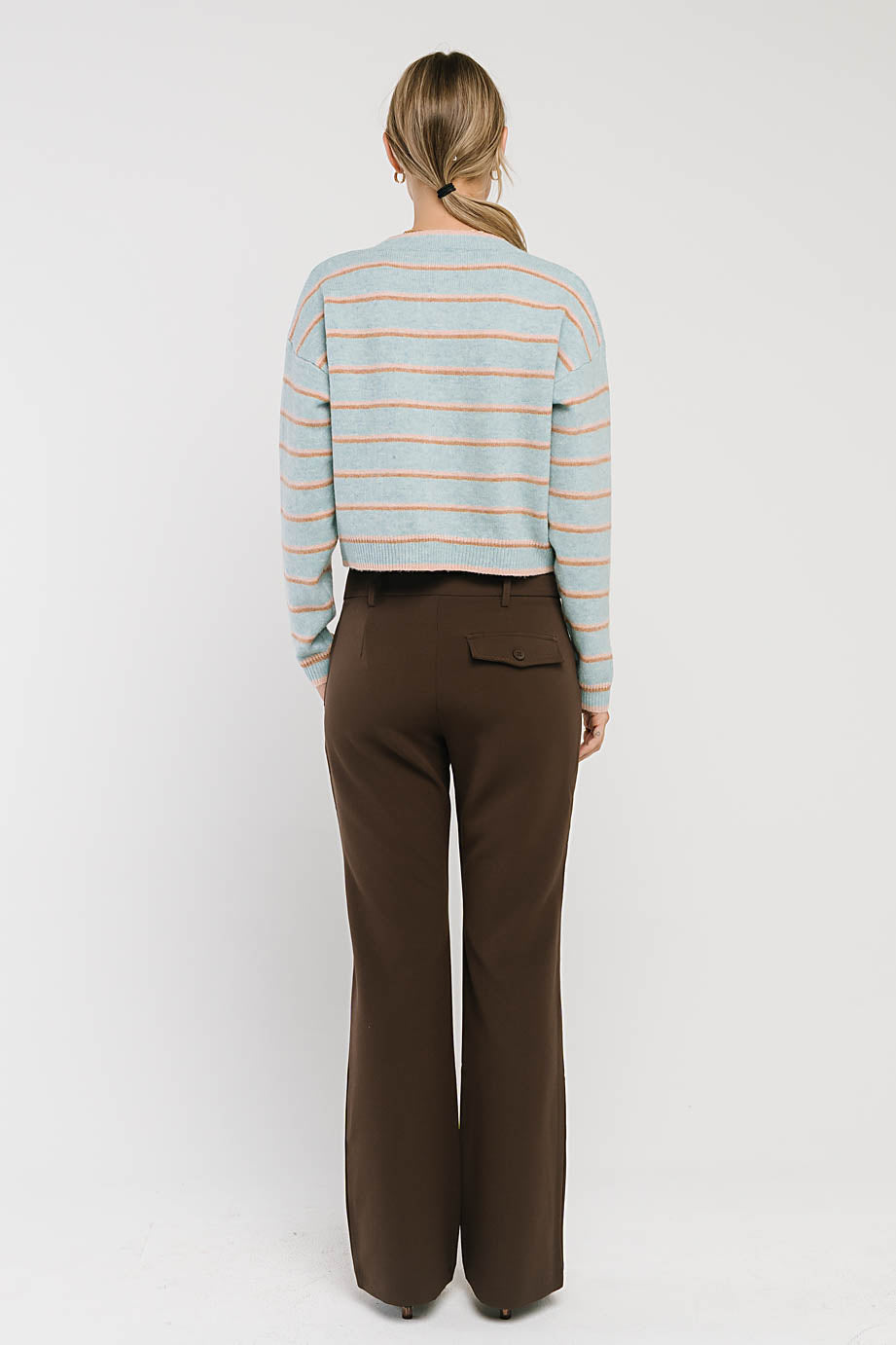 Stretch Knit Cardigan with Full Button Closure and Ribbed Edges