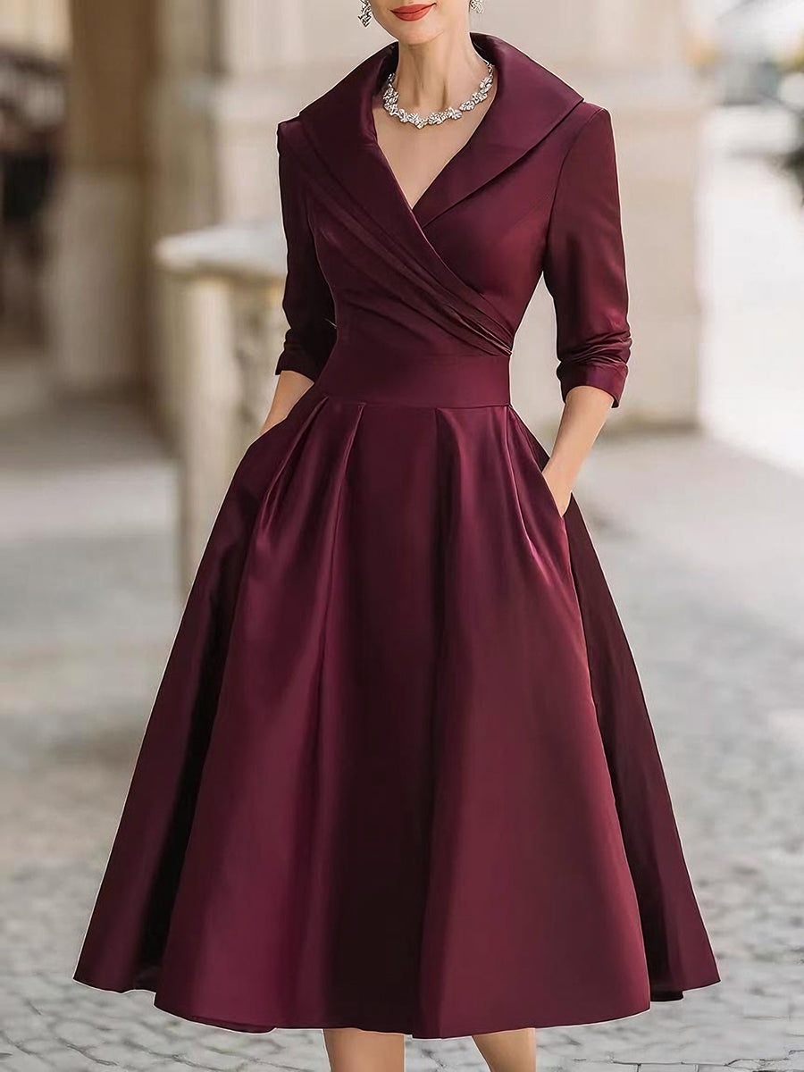 Tailored Evening Dress with V-Neck and Structured Silhouette for Events