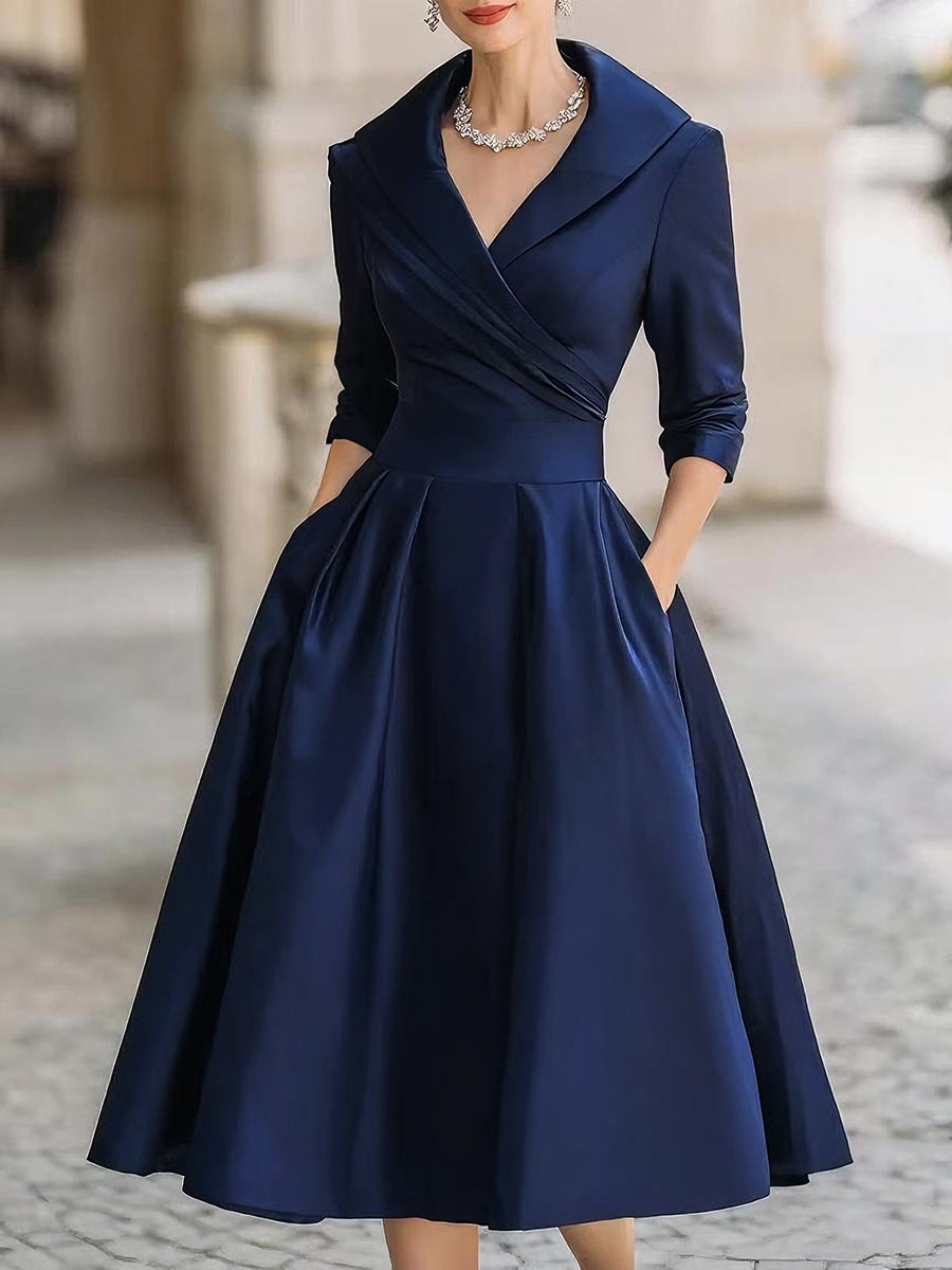 Tailored Evening Dress with V-Neck and Structured Silhouette for Events