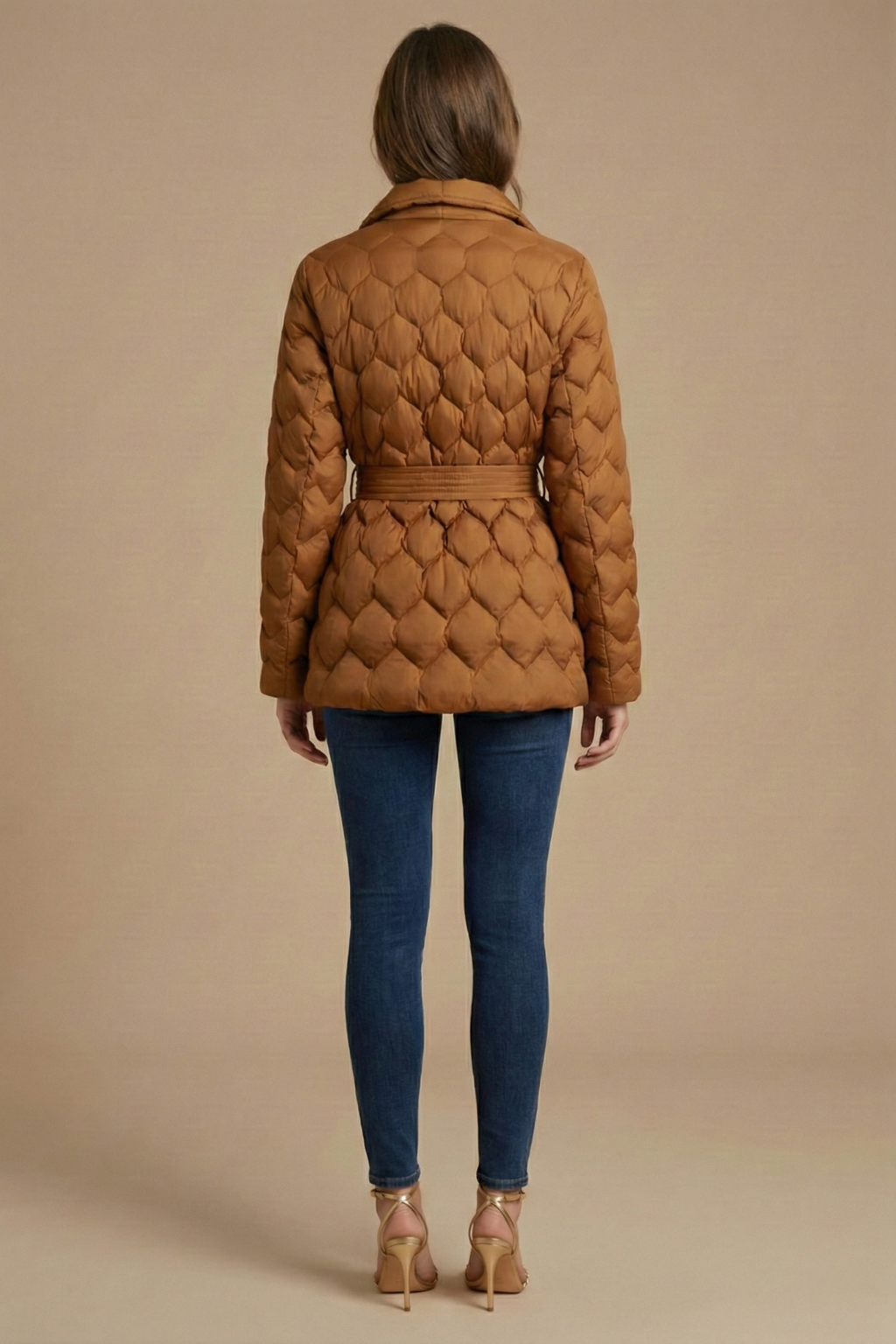 Women’s Quilted Wrap Coat with Belted Waist and Shawl Collar