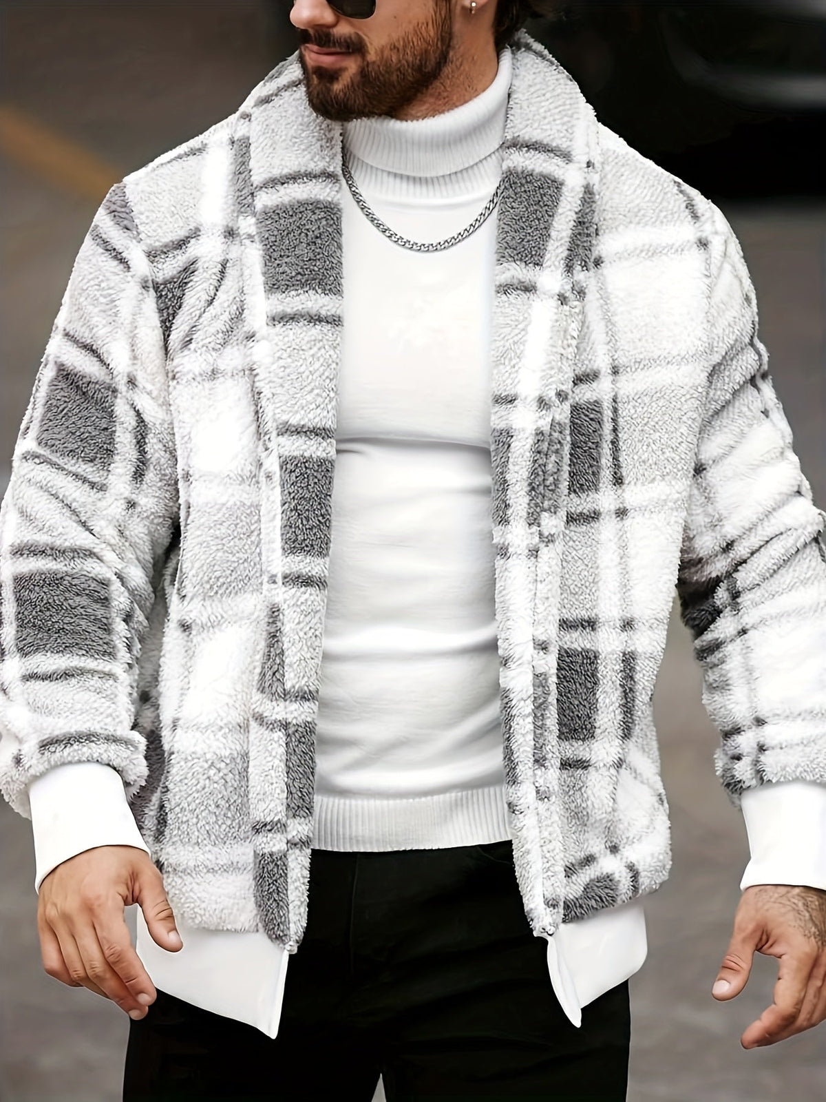 Checked Jacket with Button Front Closure and Relaxed Fit
