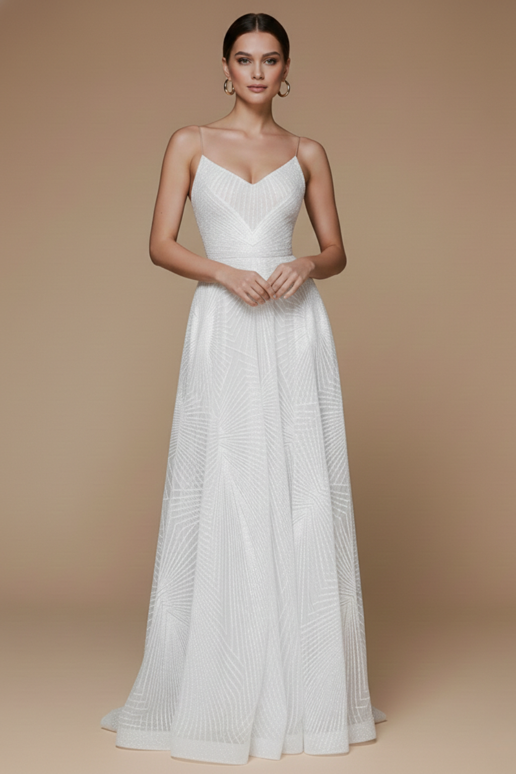 Women’s Sleeveless Maxi Dress with Spaghetti Straps and Geometric Pattern