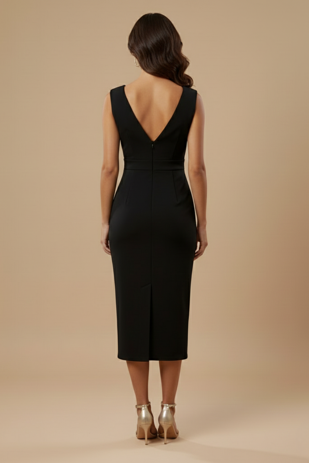 Women’s Elegant Sleeveless V Neck Midi Dress with Side Slit for Evening Wear
