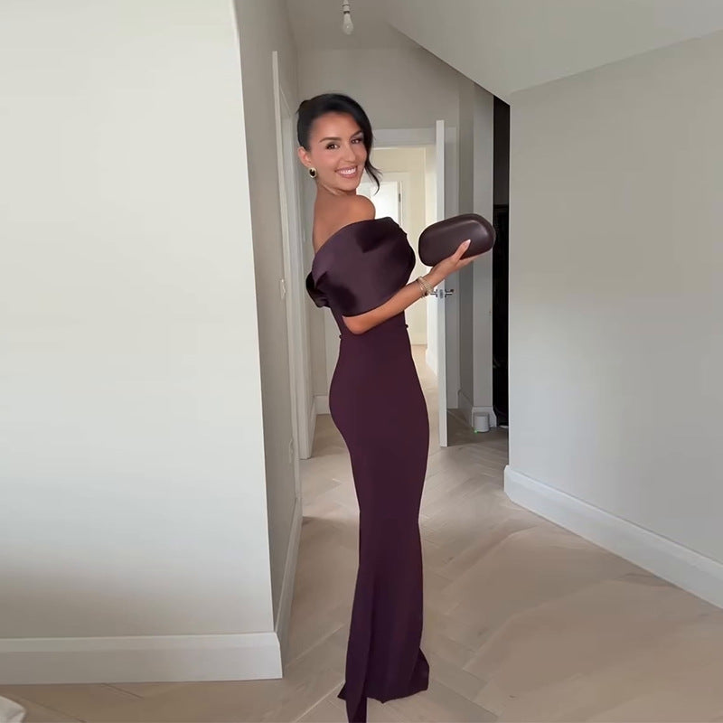 Women's Plum Off The Shoulder Party Maxi Dress Length