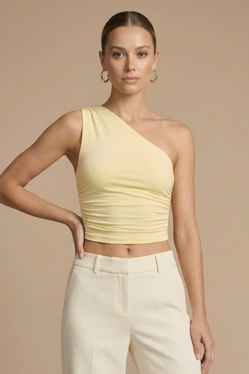 Damen One-Shoulder ärmelloses Top mit geraffter Seitenpartie