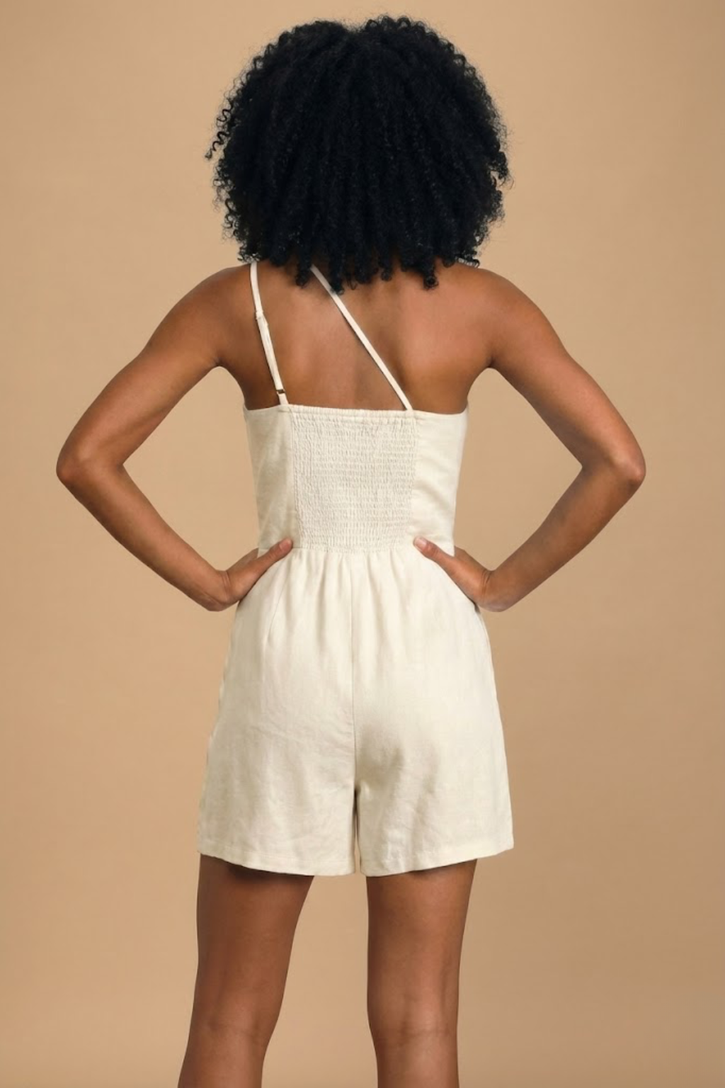 Women’s Sleeveless Pleated Romper - One-Shoulder Design - Mini Length - Elegant One-Piece Shorts