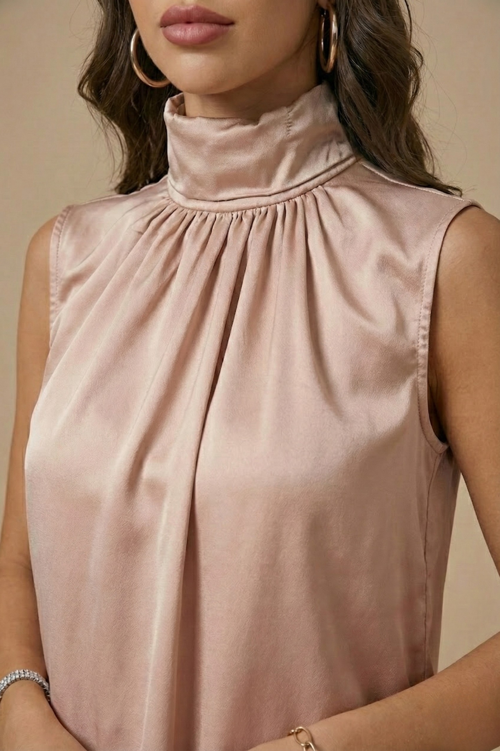 Women’s Sleeveless Turtleneck Top - Elegant High Neck Design - Refined Casual-to-Work Blouse