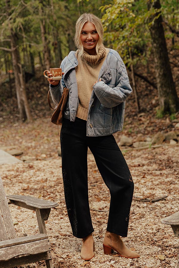 Quilted Cotton Blend Jacket with Button Front and Vintage Wash, Hip Length