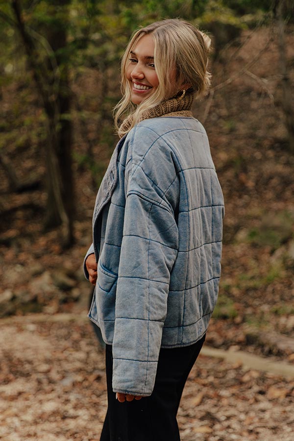 Quilted Cotton Blend Jacket with Button Front and Vintage Wash, Hip Length