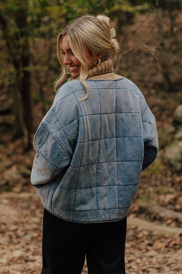 Quilted Cotton Blend Jacket with Button Front and Vintage Wash, Hip Length