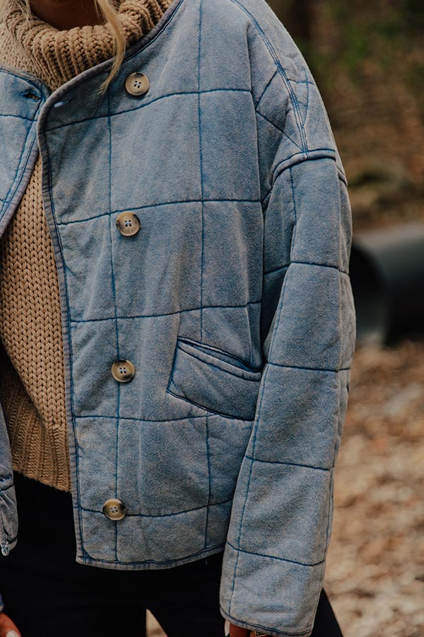 Quilted Cotton Blend Jacket with Button Front and Vintage Wash, Hip Length