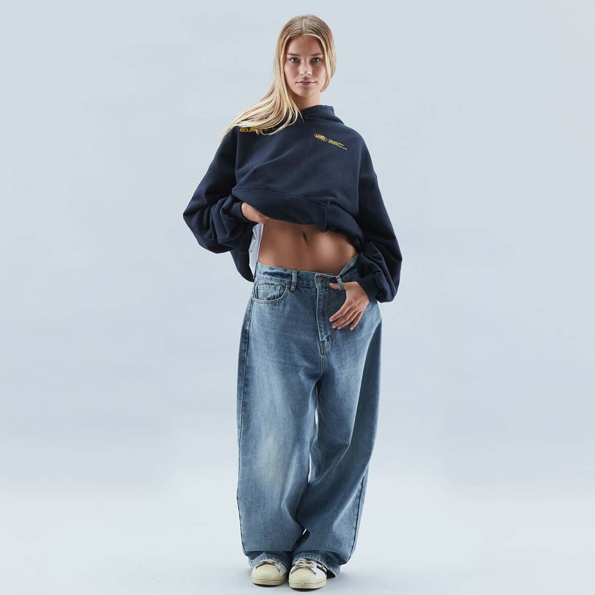 Oversized Pullover Hoodie with Extended Body Length and Full Coverage Sleeves