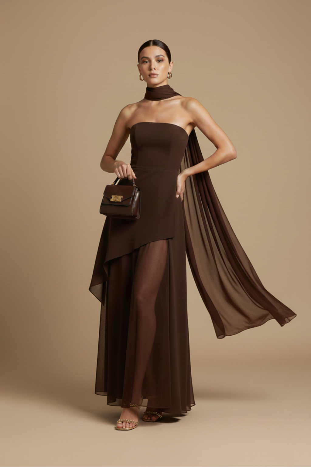 Women’s Strapless High-Slit Maxi Dress - Asymmetric Hem - Elegant Evening Silhouette - Statement Occasion Dress