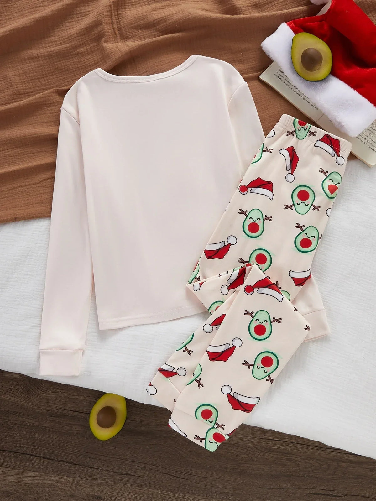 Women's Long Sleeve Pajama Set with Fruit Print and Elastic Waistband