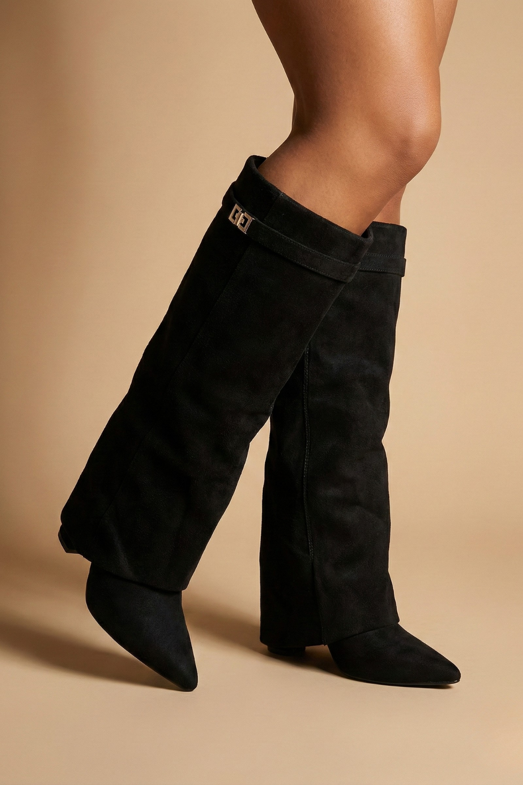 Women’s Faux Leather Knee-High Block Heel Boots –  Wide Shaft Design