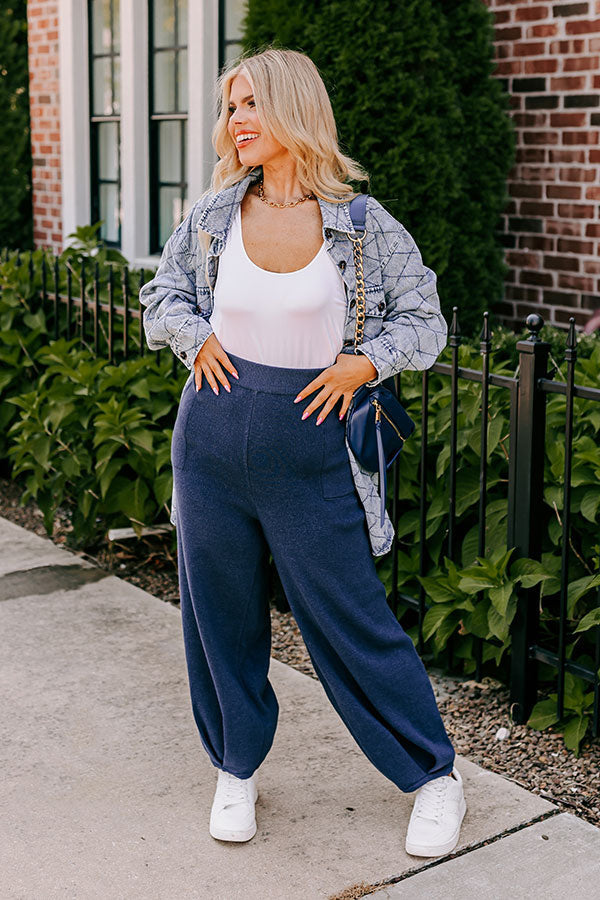 Elastic Waist Straight Leg Knit Pants with Side Pockets and Pleated Hem