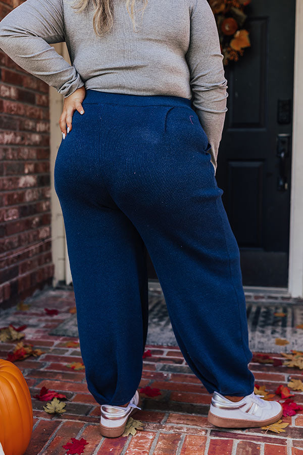 Elastic Waist Straight Leg Knit Pants with Side Pockets and Pleated Hem