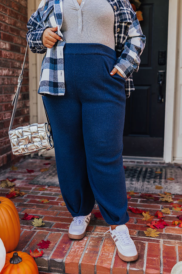 Elastic Waist Straight Leg Knit Pants with Side Pockets and Pleated Hem