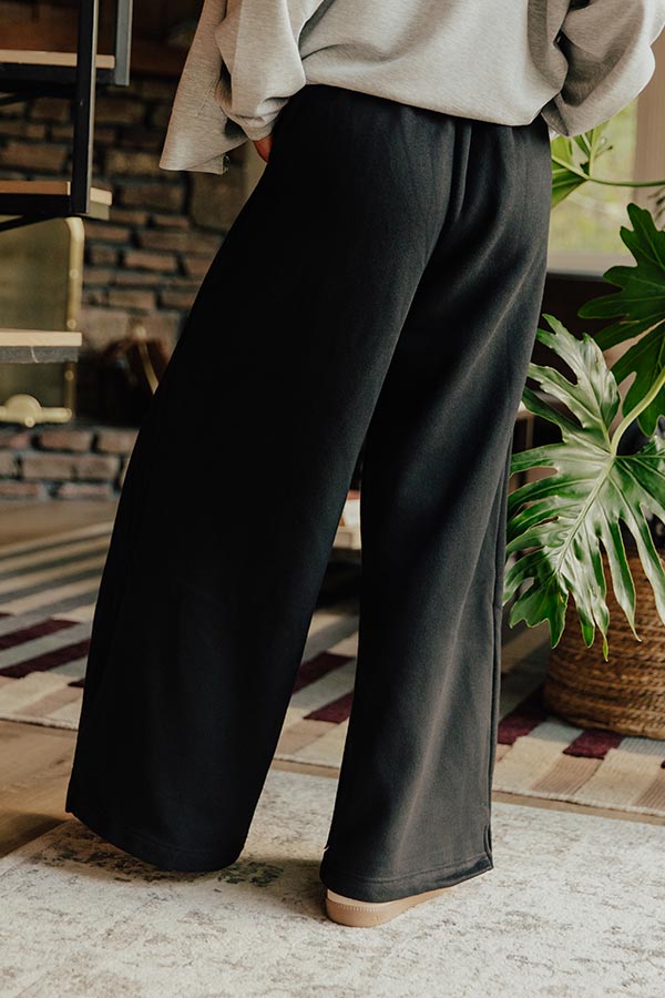 Wide Leg Sweatpants with Rolled Waistband and Side Slits, Uneven Hemline
