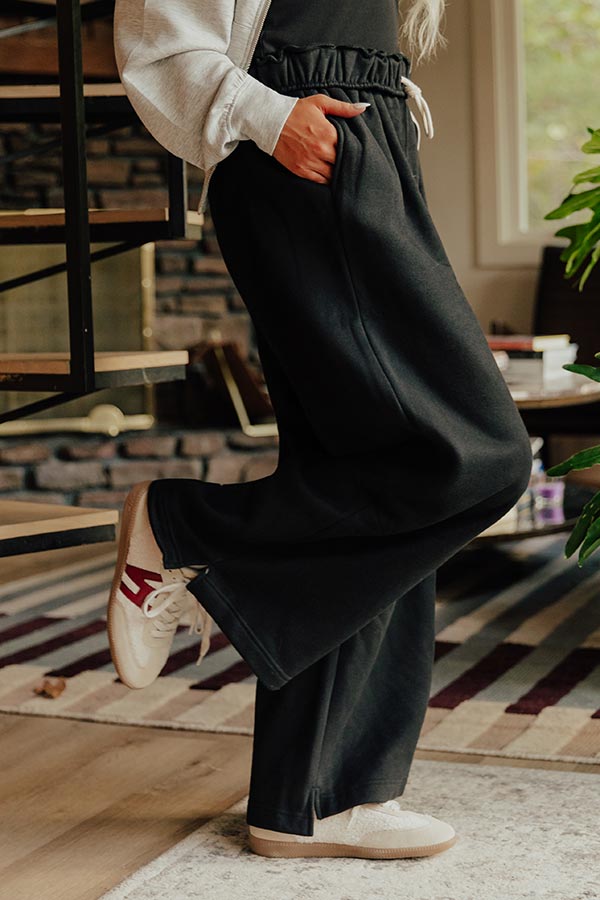Wide Leg Sweatpants with Rolled Waistband and Side Slits, Uneven Hemline