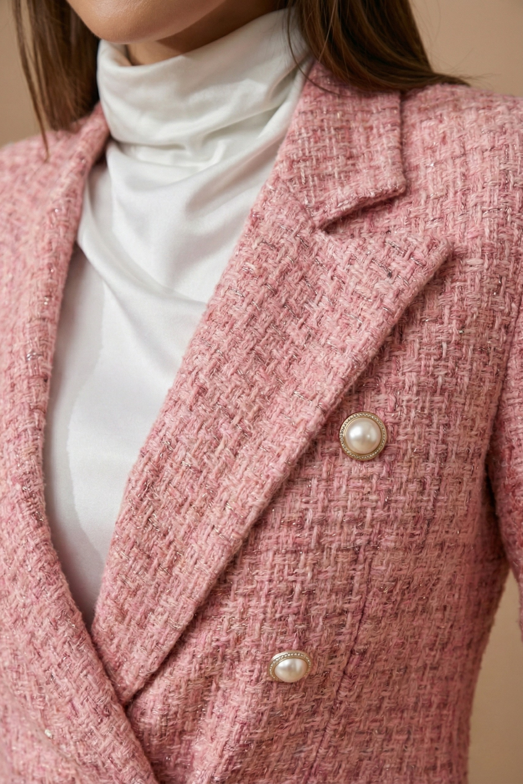 Women’s Double-Breasted Blazer with Notched Lapel and Front Pockets
