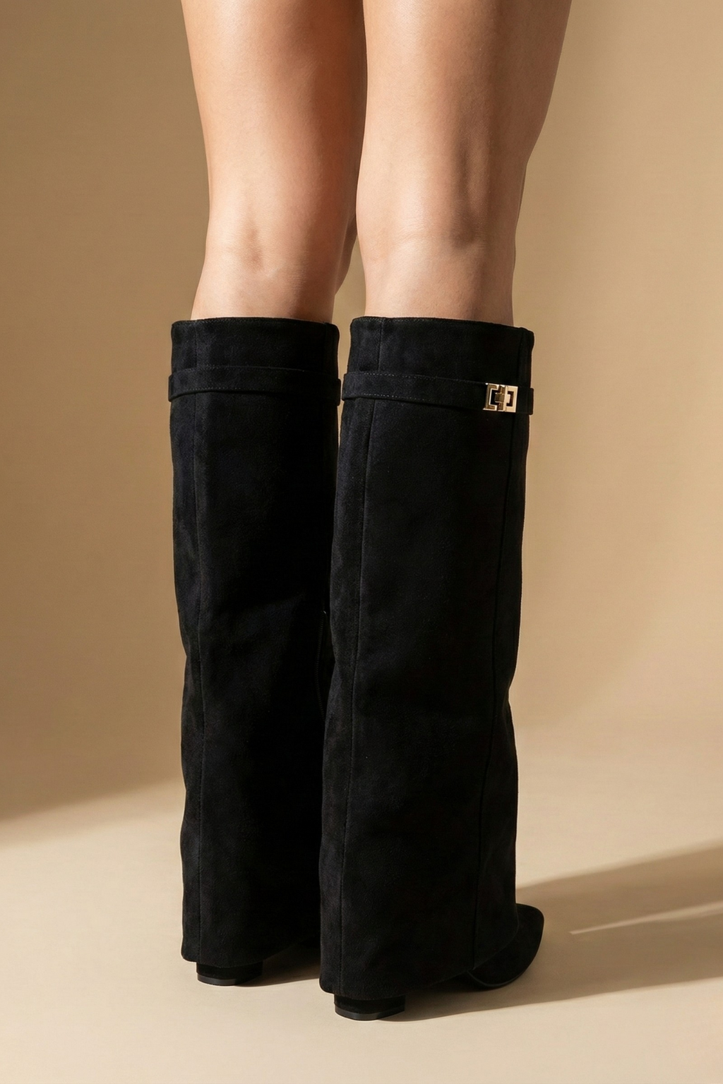 Women’s Faux Leather Knee-High Block Heel Boots –  Wide Shaft Design