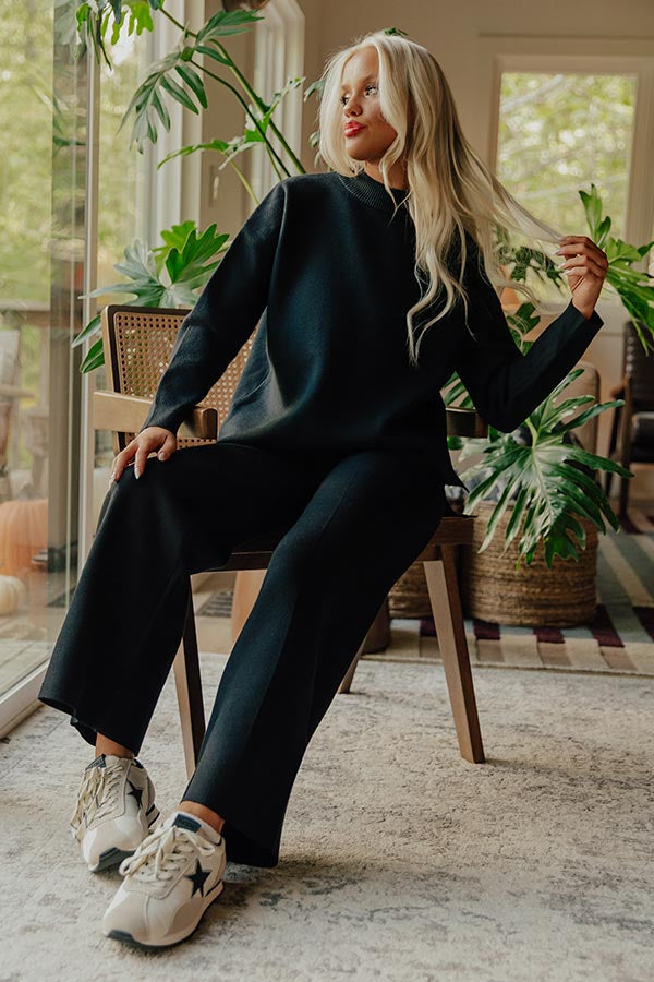 Wide Leg Knit Pants with Elastic Waistband and Viscose Blend