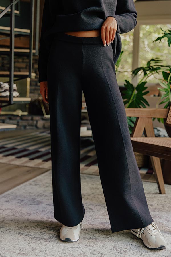 Wide Leg Knit Pants with Elastic Waistband and Viscose Blend