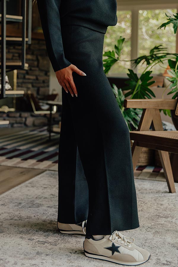 Wide Leg Knit Pants with Elastic Waistband and Viscose Blend