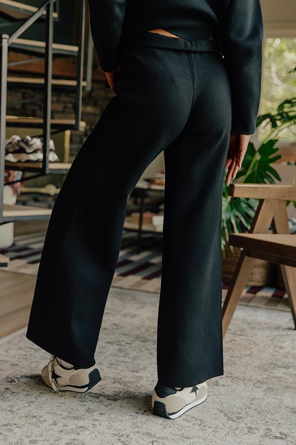 Wide Leg Knit Pants with Elastic Waistband and Viscose Blend