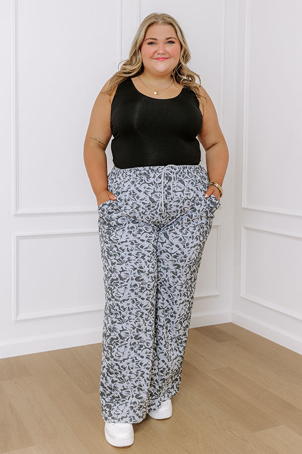 Wide Leg Jacquard Pants with Adjustable Drawstring and Side Pockets