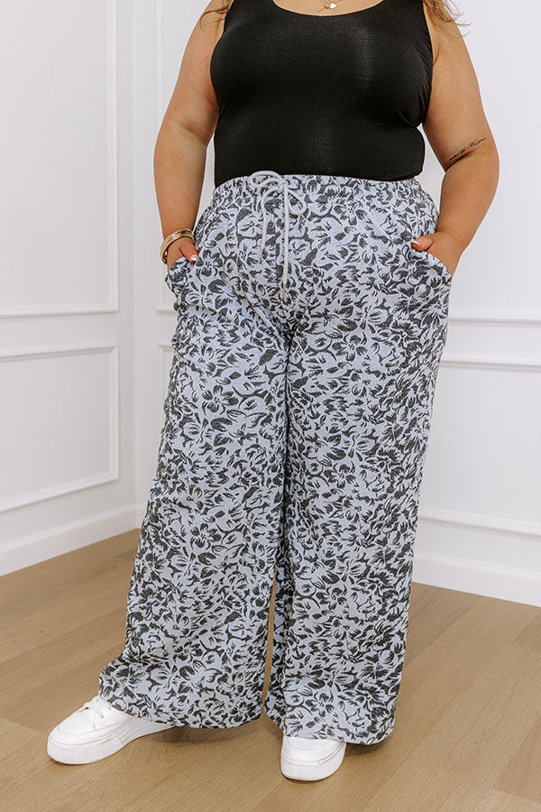 Wide Leg Jacquard Pants with Adjustable Drawstring and Side Pockets