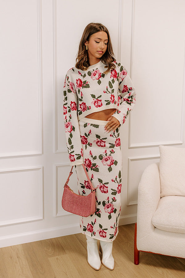Rose Garden Stroll High Waist Knit Midi Skirt Image 1