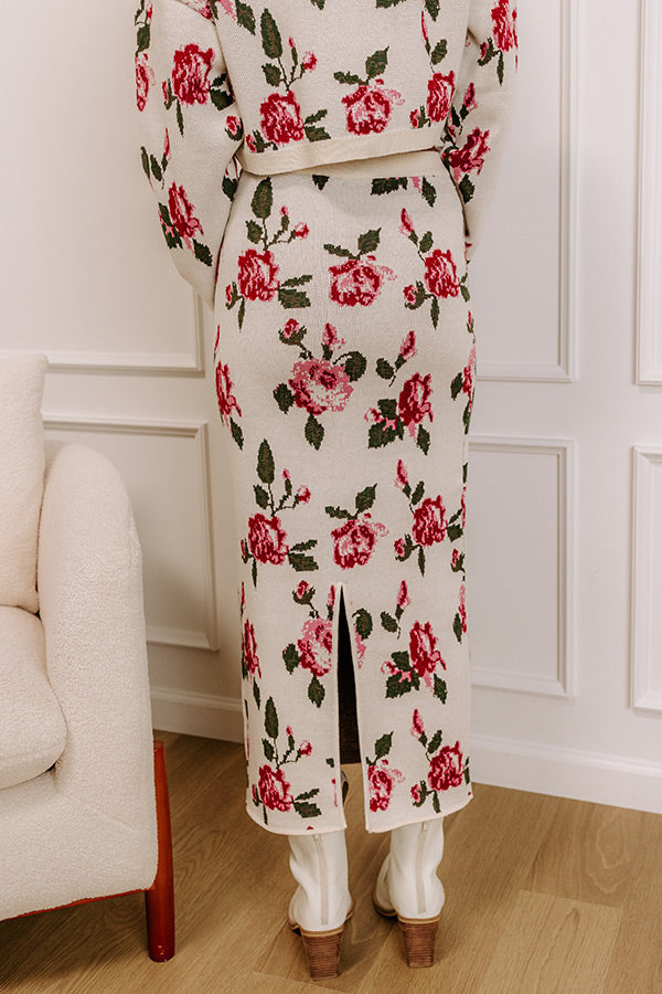 Rose Garden Stroll High Waist Knit Midi Skirt Image 4