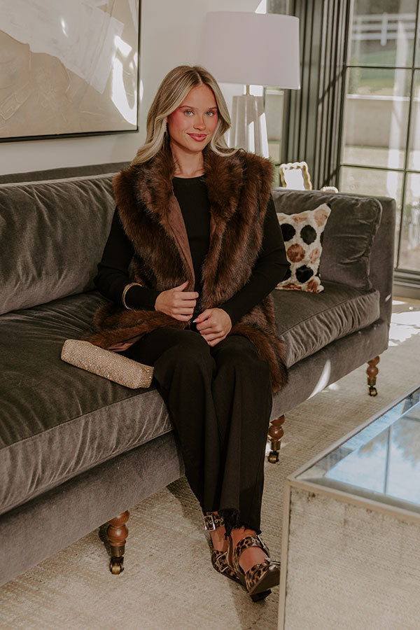Midnight In France Faux Fur Vest in Chestnut
